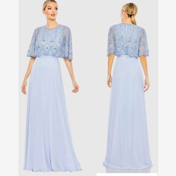 Mac Duggal Beaded Overlay A-Line Gown Powder Blue SZ 20 NWT 9181 $598 - Picture 1 of 15